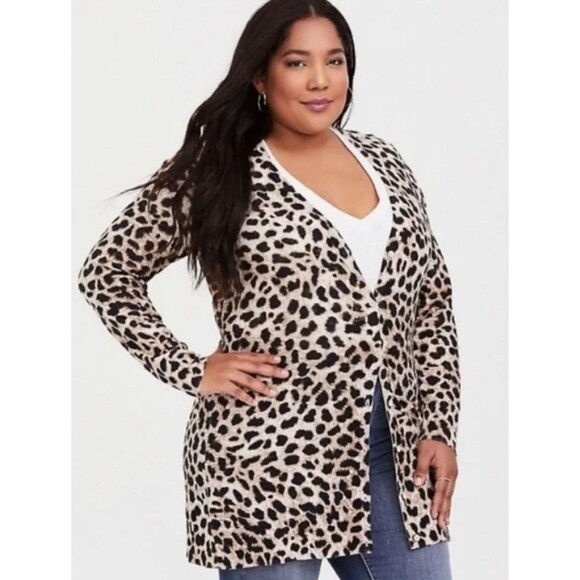 torrid Sweaters - torrid Leopard Print Long Cardigan - Beige & Black Size 3X
